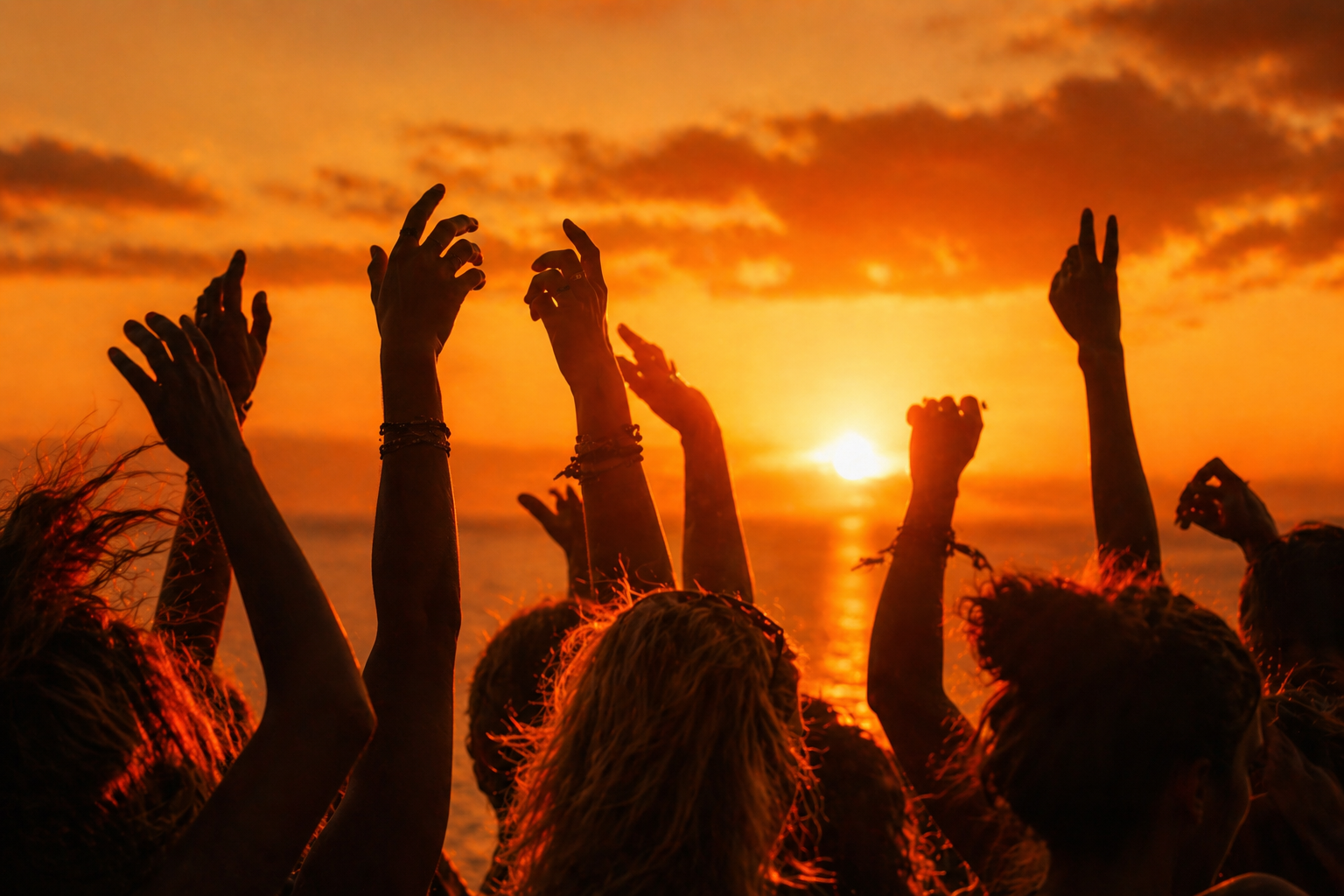 Menschen im warmen Licht eines Sonnenuntergangs
